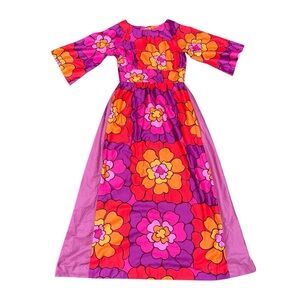 VTG Kahala 1950s Hawaii Fit and Flare Vibrant Floral Maxi Cotton Dress S-M